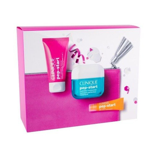 Fotoja e Set CLINIQUE Pep It Up, Krem pastrues 2 në1 30 ml + krem hidratues SPF 20 15 ml + krem për sy 7 ml +çantë për kozmetikë.
