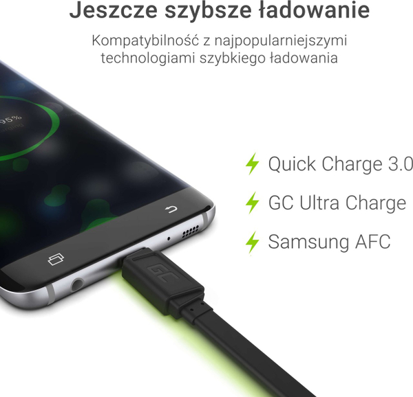 Fotoja e Kabllo USB Green Cell GCmatte Micro USB, e sheshtë, 25 cm me mbështetje të karikimit të shpejtë