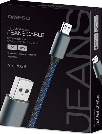Fotoja e Kabllo Omega USB OMEGA, mikroUSB në USB 2A 118, 1m, e kaltër