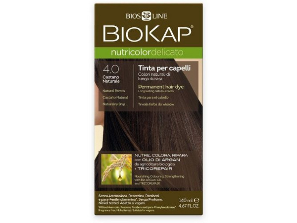 Fotoja e Ngjyrë për flokë Biokap Nutricolor Delicato, 4.00 Brown Natural, 140 ml