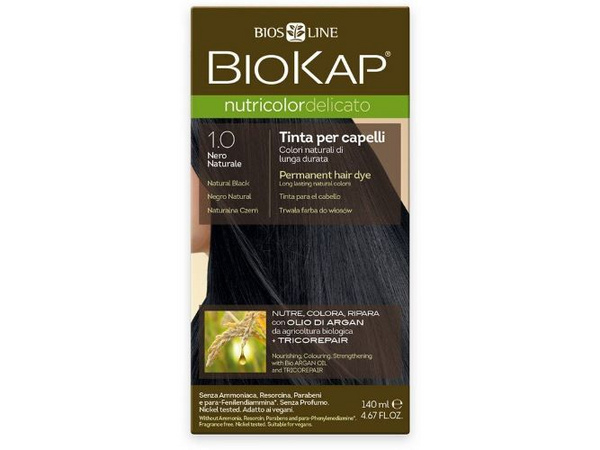 Fotoja e Ngjyrë e flokëve e zezë Biokap NUTRICOLOR DELICATO , 1.00 Black natural 140 ml