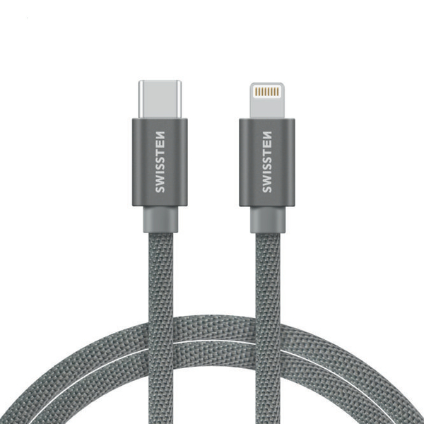 Fotoja e Kabllo Swissten tekstile USB-C / Lighning, 2M, e argjendtë