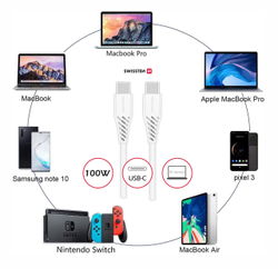 Fotoja e Kabllo Swissten TPE USB-C/USB-C, PD, 5A, (100W,) 2.5m, e bardhë