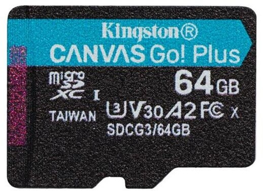 Fotoja e Kartë memorie Kingston Micro SDXC Canvas Go! Plus, 64GB, 170MB/s, UHS-I, U3 + përshtatës SD