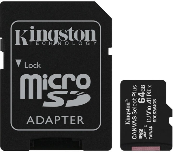 Fotoja e Kartelë e memories Kingston Micro SDXC Canvas Select Plus 100R 64GB 100MB / s UHS-I + përshtatës