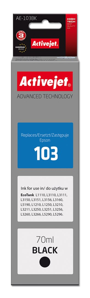 Fotoja e Ngjyrë për printer Activejet AE-103Bk (zëvendësim për Epson 103 C13T00S14A), 70 ml, e zezë