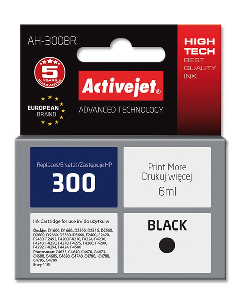 Fotoja e Ngjyrë për printer Activejet AH-300BR (zëvendësim për HP 300 CC640EE), 6 ml, e zezë