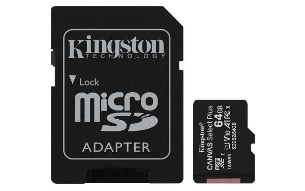 Fotoja e Kartë e memories Kingston Canvas Select Plus, MicroSDXC, 64 GB, Class 10 + përshtatës SD