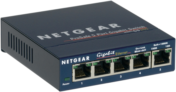 Fotoja e Switch NETGEAR GS105 Unmanaged Gigabit Ethernet (10/100/1000), i kaltër