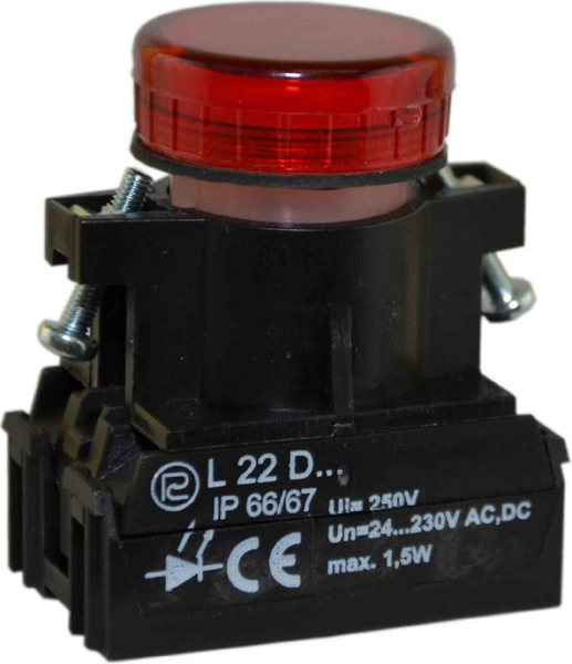 Fotoja e Llambë sinjali Promet, 22 mm, 24 - 230 V AC / DC, e kuqe