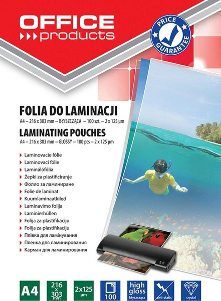 Fotoja e Set folie laminuese Office Products Glossy, 100 copë, A4, transparente