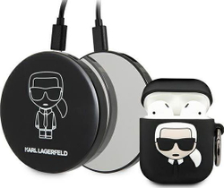 Fotoja e Mbrojtëse Karl Lagerfeld për AirPods + power bank, e zezë