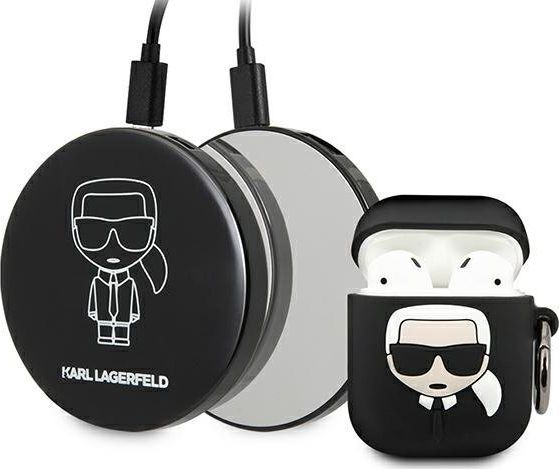 Fotoja e Mbrojtëse Karl Lagerfeld për AirPods + power bank, e zezë