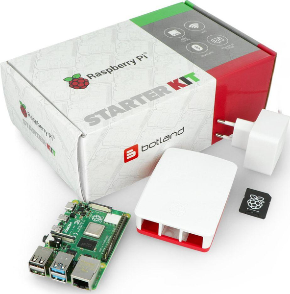 Fotoja e Set mini kompjuter dhe aksesorë Raspberry Pi 4 Model B, RAM 2GB, i zi/kuq