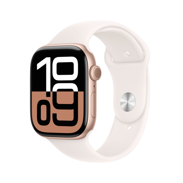 Fotoja e Apple Watch Series 10 GPS, 46mm, Rose Gold Aluminum Case with Light Blush Sport Band, S/M