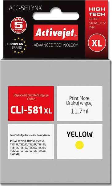 Fotoja e Ngjyrë për printer Activejet ACC-581YNX, e verdhë