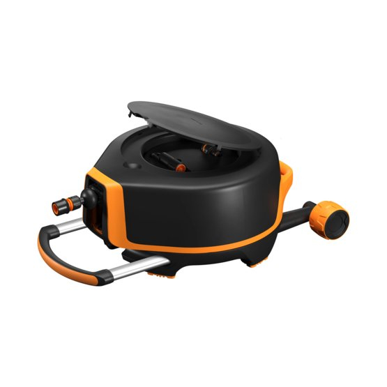Fotoja e Rrotë uji e serisë X Automatike XL 27m Q3 Fiskars, zezë/portokalli