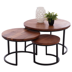 Fotoja e Set 3 tavolina “Obi” acacia + metal 78×78×47 cm (HM9255), zezë