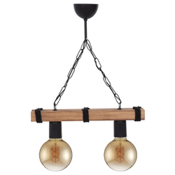 Fotoja e Llambë e varur tavani 2-drita, plank dru + zinxhir, 40×10×45 cm (HM7698.01)