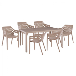 Fotoja e Set Tavolinë cappuccino 150×90 cm + 6 karrige polipropileni,"HM11502", bezhë