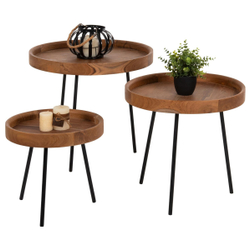 Fotoja e Set tavolina anësore 3-pjesësh mindi wood-metal Φ60×55.5 cm (HM9799), zezë