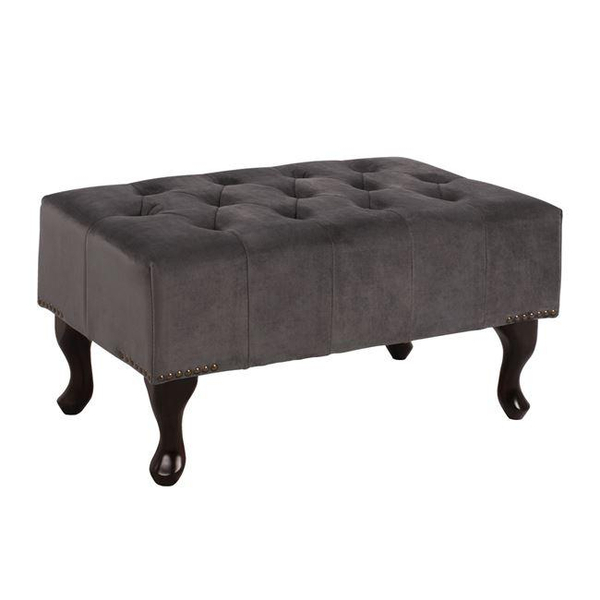 Fotoja e Stol piano Emma Chesterfield velur gri këmbë druri e errët 78×46×40 cm (HM226.10), gri/ kaftë