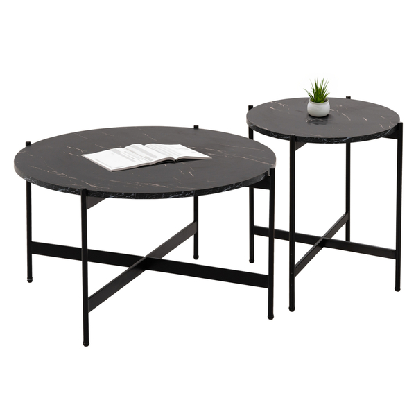 Fotoja e Set tavolina për kafe Ronda 2-pjesësh Φ80cm & Φ50cm (HM21089), zezë