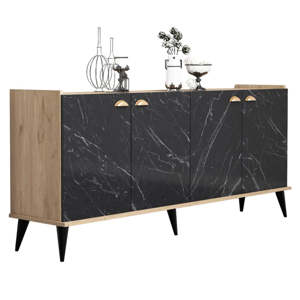 Fotoja e Komodë melamine pamje mermeri 180×41×77,8 cm (HM9045.01), zezë