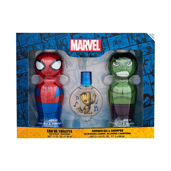 Fotoja e Set Dhuratë Spider-Man dhe Hulk – Figurina 1D + Xhel Dushi & Shampoo 400 ml + Eau de Toilette Groot 50 ml EP Line