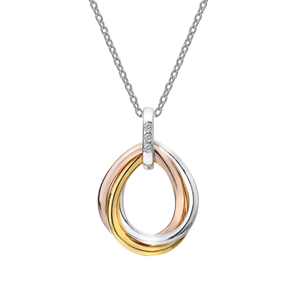 Fotoja e Qafore për femra Hot Diamonds Trio Teardrop RG DP780, 45cm, e argjendtë