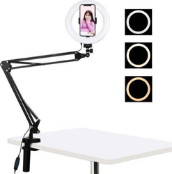 Fotoja e [OUTLET] Mbajtëse për celular me llambë LED Puluz Clip PKT3089B, 26cm, e zezë