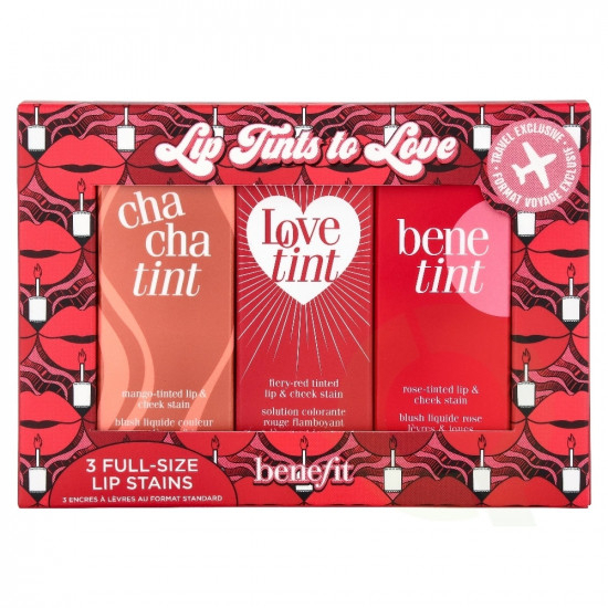 Fotoja e Set kozmetik - Ngjyrë e lëngshme ChachaTint 6 ml + Ngjyrë e lëngshme për buzë dhe fytyrë Loventint 6 ml + Ngjyrë e lëngshme për buzët dhe fytyrat Benefit 6 ml Lip Tints to Love
