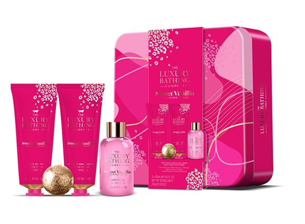 Fotoja e Set Xhel dushi 50 ml, Krem trupi 50 ml, Krem duarsh 50 ml dhe Top banje shkëlqyes 25 g Grace Cole Vanilla & Almond
