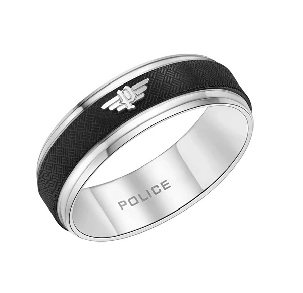 Fotoja e Unazë për meshkuj Police, Argjendtë/Zezë, 62 mm