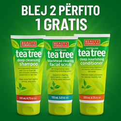 Fotoja e Set 2+1 GRATIS Beauty Formulas Tea Tree, Shampon për flokë, 200ml, Balsam për flokë 200ml, + Skrab për fytyrë, 150ml