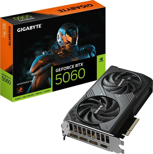 Fotoja e Kartelë grafike Gigabyte GeForce RTX 5060 Windforce, 8GB, GDDR7, DLSS4, e zezë