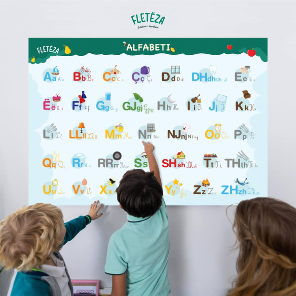 Fotoja e Poster alfabeti Fletëza, 100 x 70cm, i bardhë