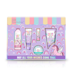Fotoja e Set për fëmijë Baylis & Harding Unicorn, xhel dushi 50 ml + krem dushi 50 ml + kristale për vaskë 70 g + balsam për buzë 5 g + krem duarsh 30 ml