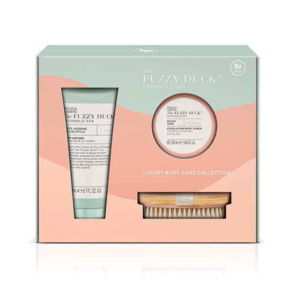 Fotoja e Set produktesh kozmetike Baylis & Harding Jasmine & Eucalyptus, Rose & Peach, 200 ml + 250 g + brushë