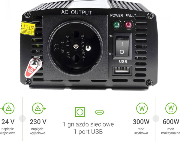 Fotoja e [OUTLET] Konvertues elektronik Green Cell, 24V / 230V, 300W / 600W