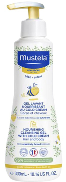 Fotoja e Xhel pastrimi për trup dhe flokë me krem të ftohtë dhe dyll blete Mustela, 300 ml