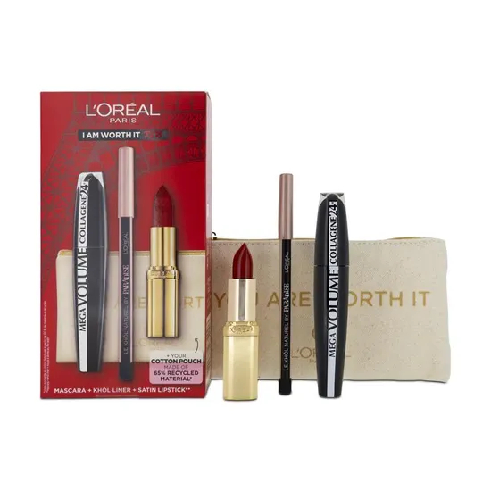 Fotoja e Set L'Oreal I Am Worth It Red, Maskarë + Buzëkuq + Penel