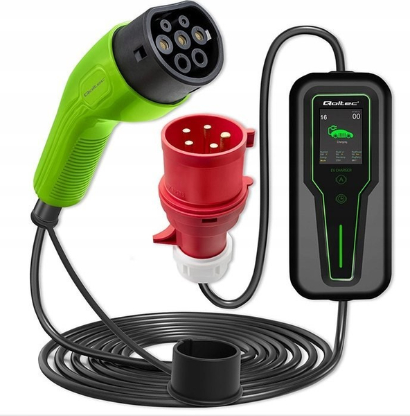 Fotoja e Karikues për vetura elektrike Qoltec Mobile EV Charger, 2-in-1, Type 2, SCHUKO, 3.5kW, 230V, LCD, 5m