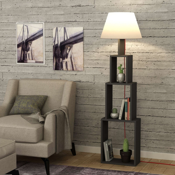 Fotoja e Llambë dyshemeje Decortie Tower 168cm, hiri / kafe e hapur