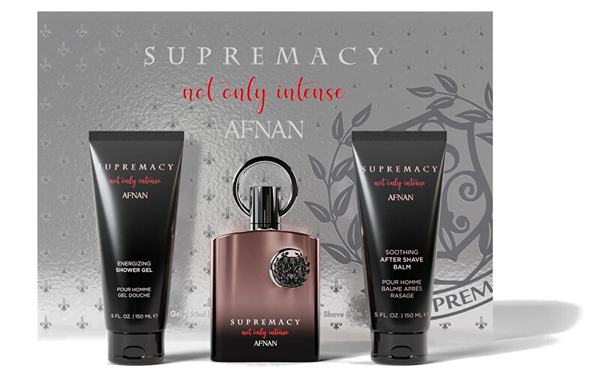 Fotoja e Set për meshkuj Afnan Supremacy Not Only Intense, ekstrakt parfumi 100 ml + xhel dushi 150 ml + balsam pas rrojës 150 ml