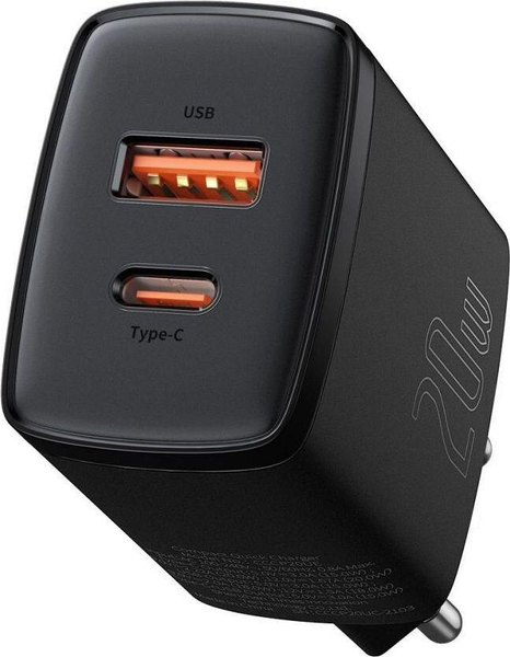 Fotoja e Karikues kompakt Baseus 1x USB-A 1x USB-C 3 A, i zi (CCXJ-B01)