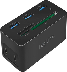 Fotoja e Zgjerues portash USB per lidhjeje LogiLink UA0370 USB‑C 3.2 Gen 1 10‑në‑1 HDMI RJ45 USB‑A USB‑C lexues SD/microSD/CF 60 W e zezë