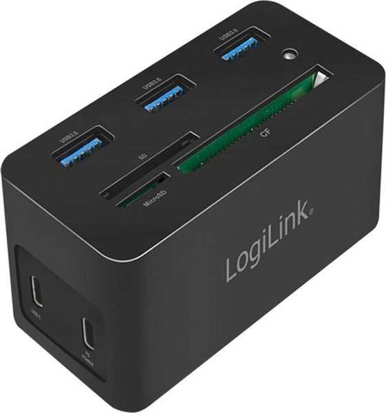 Fotoja e Zgjerues portash USB per lidhjeje LogiLink UA0370 USB‑C 3.2 Gen 1 10‑në‑1 HDMI RJ45 USB‑A USB‑C lexues SD/microSD/CF 60 W e zezë