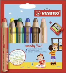 Fotoja e Set i ngjyrave Stabilo Woody, 3 në 1, 6 ngjyra + mprehëse STABILO