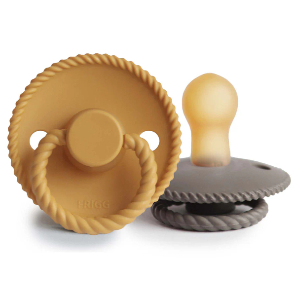 Fotoja e FRIGG Rope Natural Rubber Pacifier 2 Pack - Honey Gold/Portobello